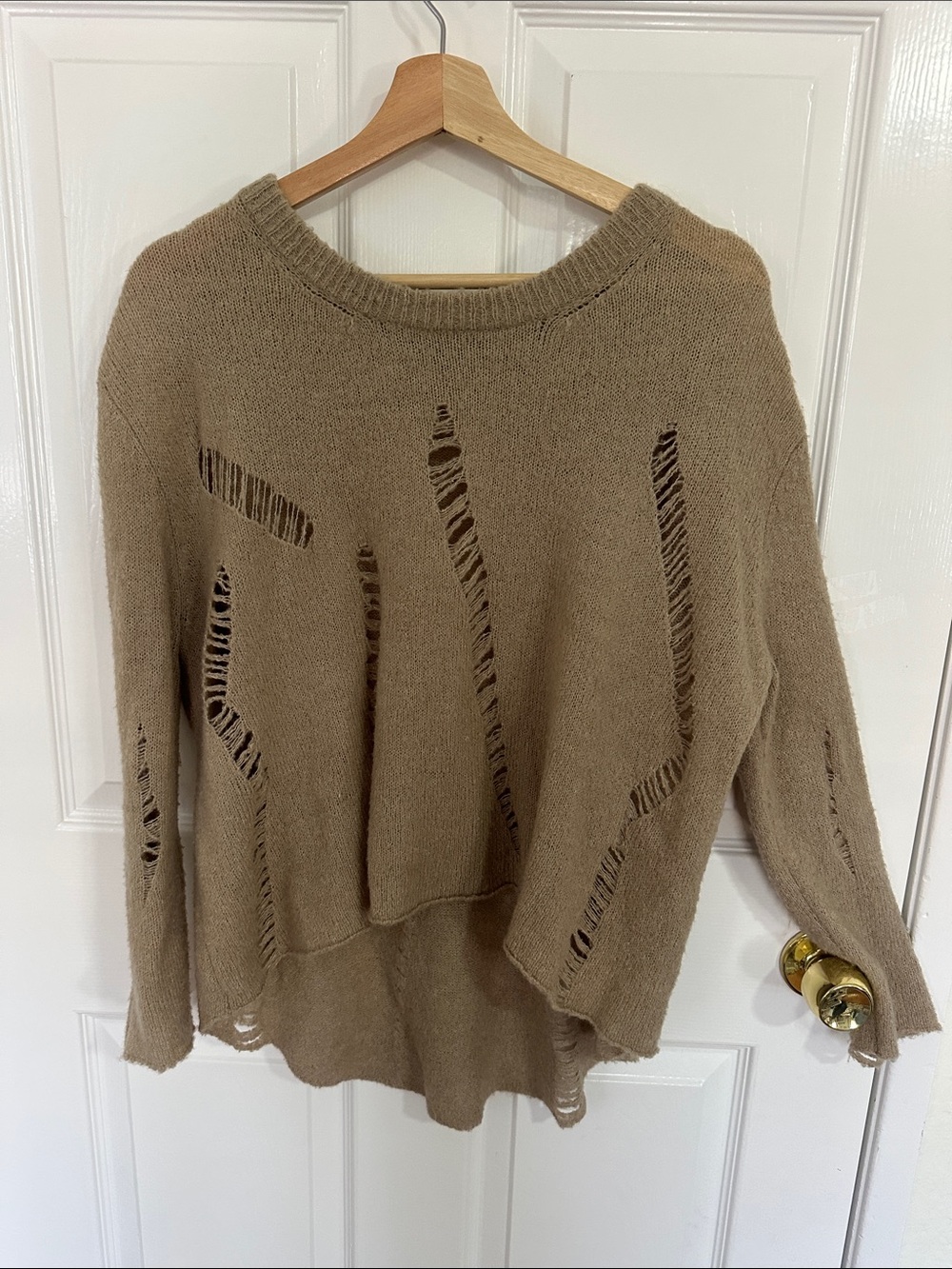 Olivaceous Taupe Distressed Crewneck Sweater